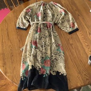 Vintage floral balloon sleeve rose dress